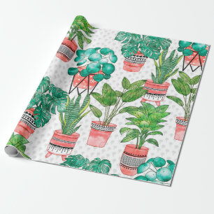 Terra cotta Pots Watercolor House Plants Seamless Wrapping Paper