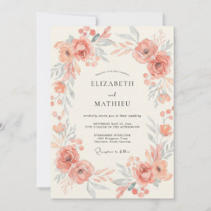 Terra Cotta Ranunculus Eucalyptus Wedding Invitation