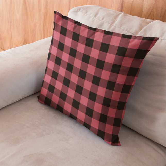 Terra Cotta Red and Black Chevron Buffalo Plaid Throw Pillow (Terra Cotta Red and Black Chevron Buffalo Plaid Throw Pillow)