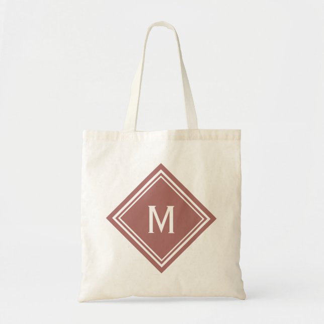 Terra Cotta Red Diamond Monogram Tote Bag (Front)