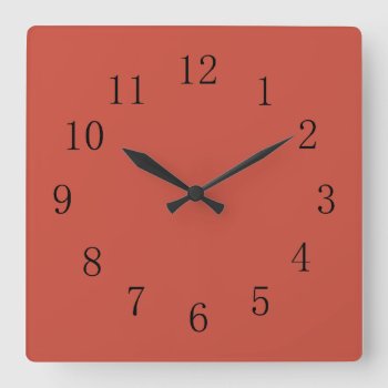 Terra Cotta Red Earth Tone Square Wall Clock by Red_Clocks at Zazzle