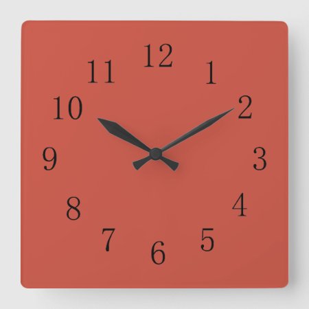 Terra Cotta Red Earth Tone Square Wall Clock