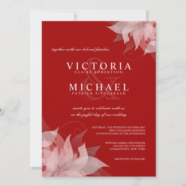 Terra Cotta Red & White Floral Wedding Invitations (Front)