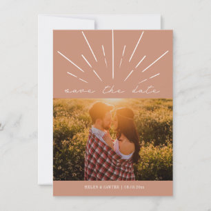 Terra Cotta Script Line Art Wedding Photo Save The Date