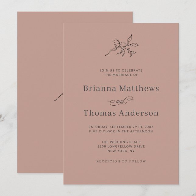 Terra Cotta Simple Elegant Fall Wedding Invitation (Front/Back)