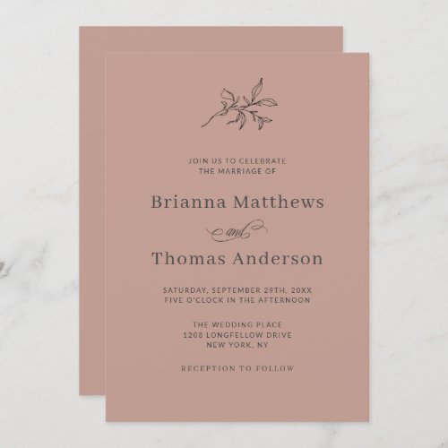 Terra Cotta Simple Elegant Fall Wedding Invitation