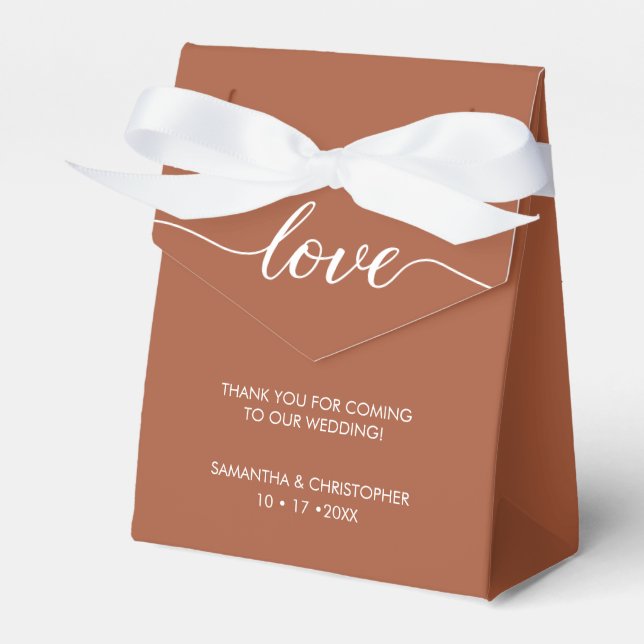 Terra cotta Simple & Elegant Love Wedding ScrIpt Favor Boxes (Front Side)