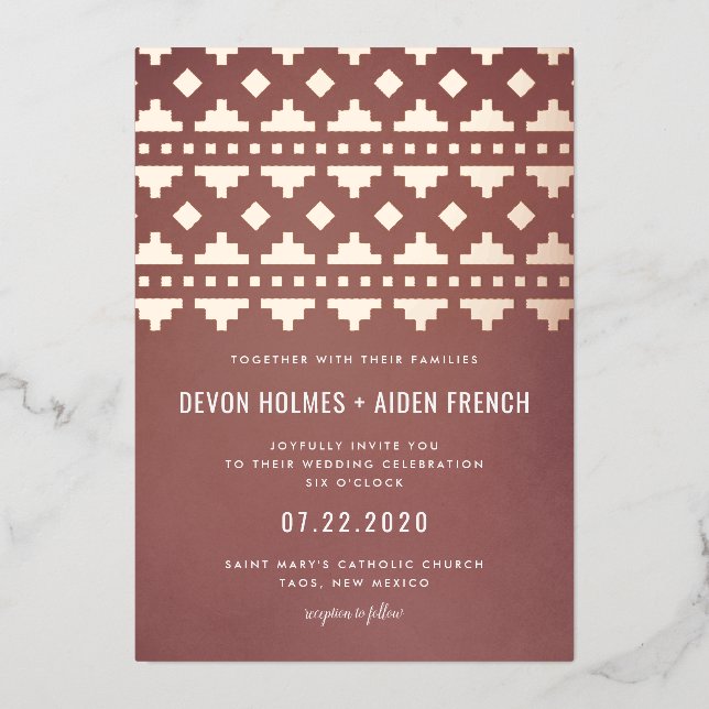 Terra Cotta Southwest Gleam Wedding Foil Invitation (Front)