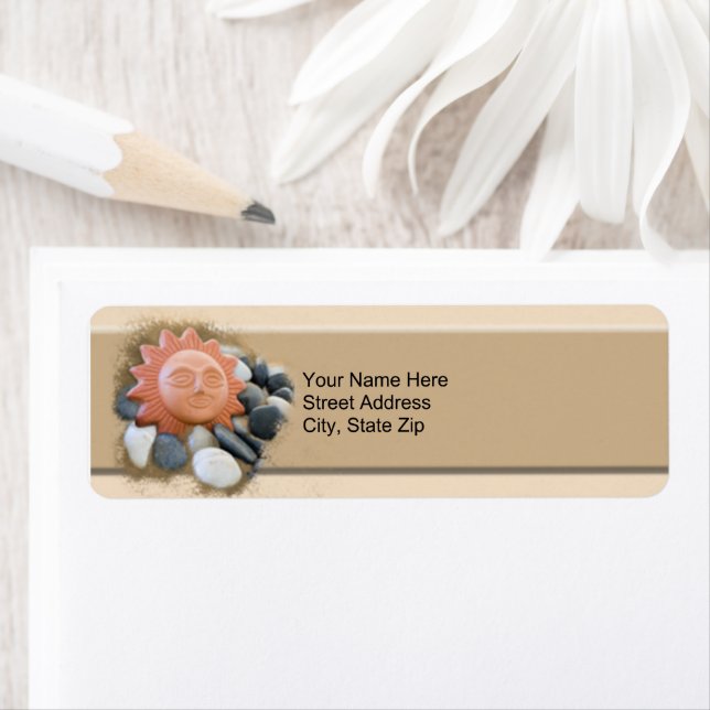 Terra Cotta Sun On Sand And Rocks Personalized Label (Insitu)