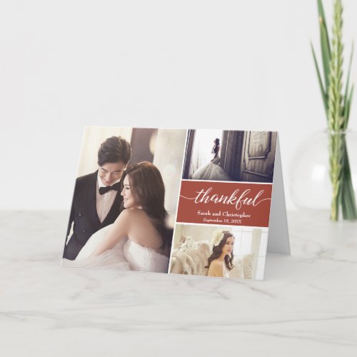 Terra cotta Thankful Modern Photo Collage Wedding  Card