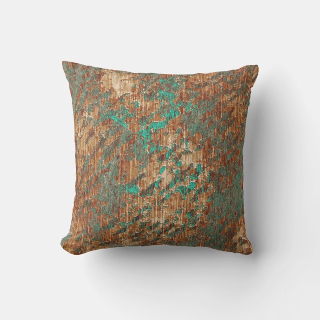 Terra Cotta Turquoise Grunge Plaster Effect Throw Pillow (Front)