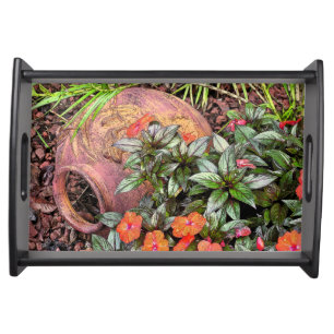 "TERRA COTTA VASE AMONG GARDEN FLOWERS" SERVING TRAY