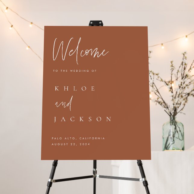 Terra Cotta Welcome Sign Minimal Wedding Greeting  (In Situ (Stand))