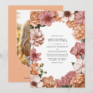 Terra Peach, Clay Rose & Soft Blush Buff Wedding Invitation