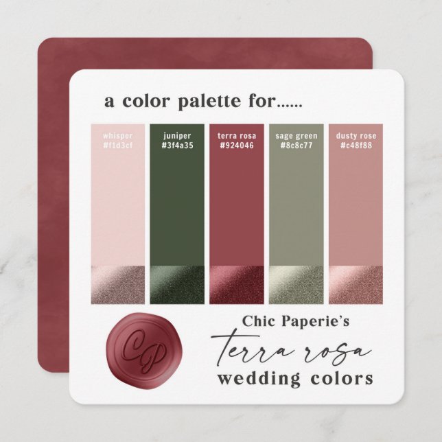 Terra Rosa Pink Summer Wedding Color Palette Card (Front/Back)