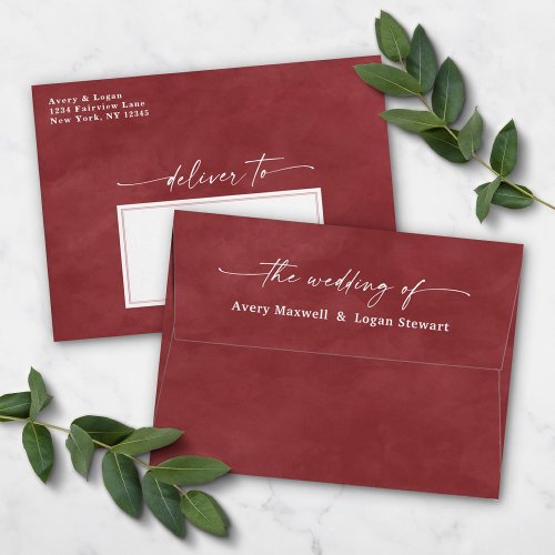 Terra Rosa Watercolor A7 5x7 Wedding Invitation Envelope