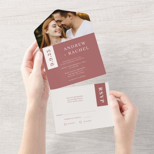 Terra Rose Blocks Fall Wedding Photo  All In One Invitation