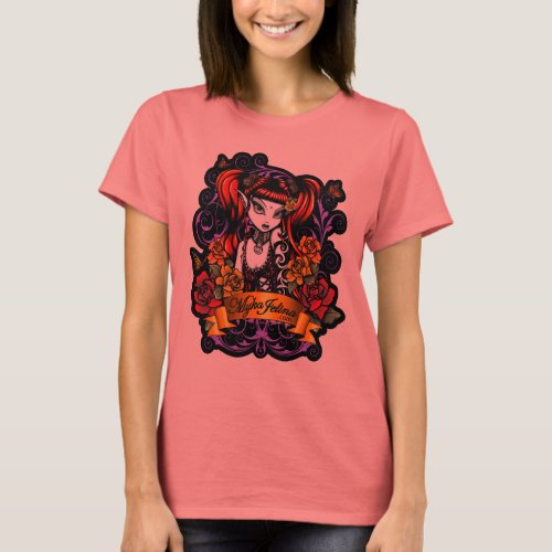 Terra Rose Tattooed Dark Fantasy Black Ringer Tee