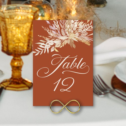 Terraccotta Cream Botanical Foliage Table Number