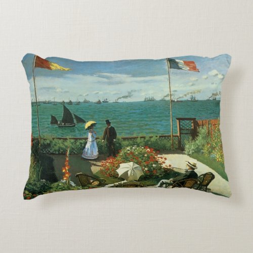 Terrace at the Seaside by Claude Monet Decorative Pillow