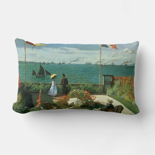 Terrace at the Seaside by Claude Monet Lumbar Pillow