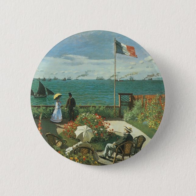 Terrace at the Seaside by Claude Monet Pinback Button (Front)