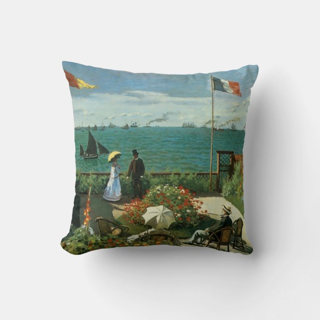 Terrace at the Seaside by Claude Monet Throw Pillow (Front)