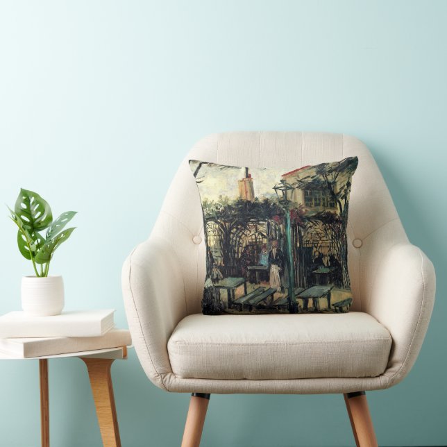 Terrace of a Cafe, Montmartre by Vincent van Gogh Throw Pillow (Chair)