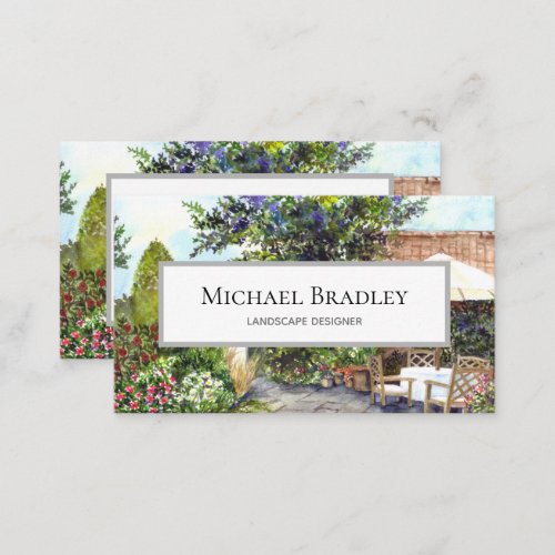 Terrace of The Manor House Watercolor Landscape Business Card