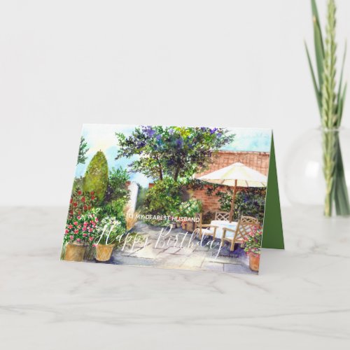 Terrace of The Manor House Watercolor Painting Card