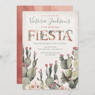 Terracota and Cactus Birthday Fiesta Party Invitation