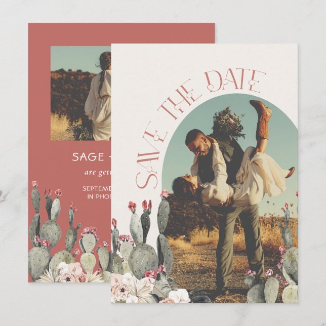 Terracota and Cactus Save the Date Photo Invitation (Front/Back)