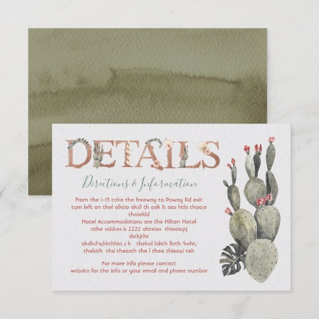 Terracota and Cactus Wedding Details and info card (Front/Back)