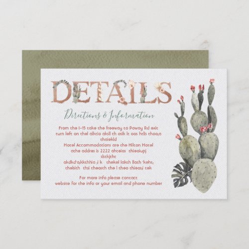Terracota and Cactus Wedding Details and info card