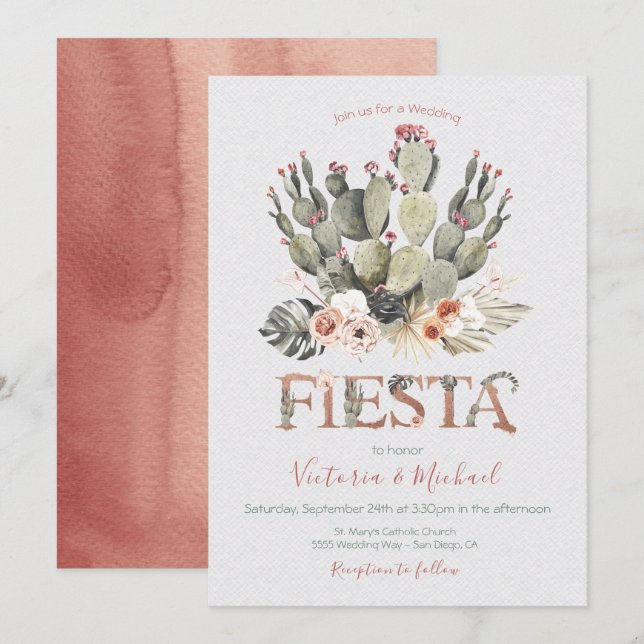Terracota and Cactus Wedding Fiesta invitations (Front/Back)