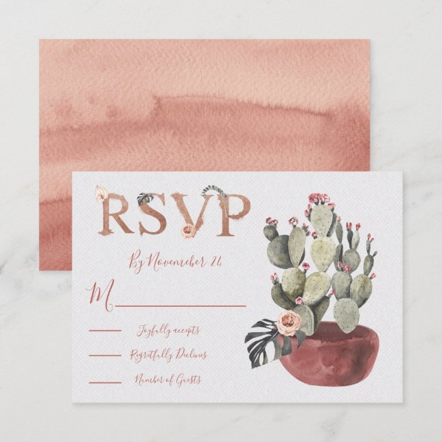 Terracota and Cactus Wedding response cards RSVP (Front/Back)