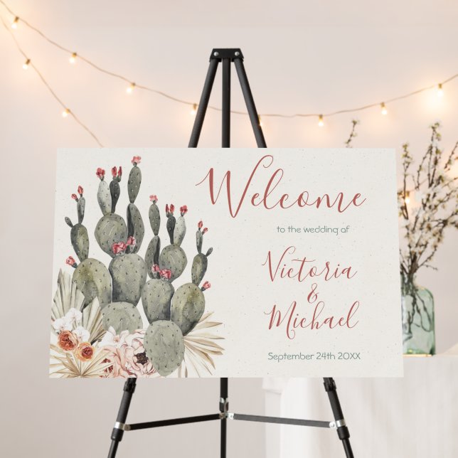 Terracota and Cactus Wedding Welcome Sign (In Situ (Stand))