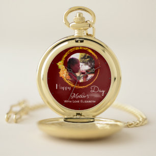 Terracota and Gold Mother's Day Custom Photo Pocket Watch