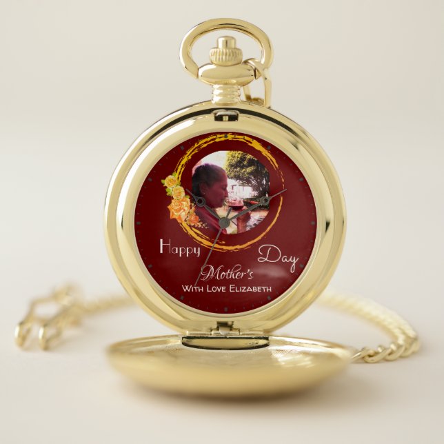 Terracota and Gold Mother's Day Custom Photo Pocket Watch (Inside)