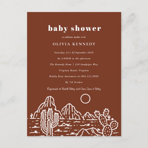 Terracota Baby Shower Cactus Line Art Desert Postcard