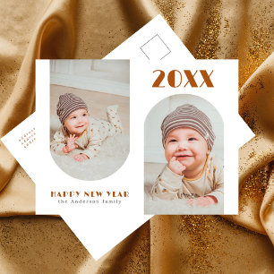 Terracota Bold Typography New Year 2 Photo Holiday Postcard