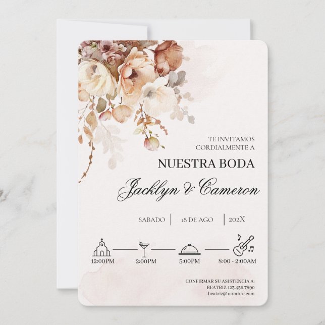 Terracota Floral Spanish Wedding Invitation (Front)