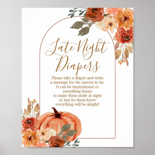 Terracota Pumpkin Baby Shower Night Diapers Poster