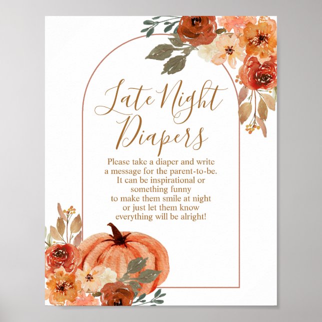 Terracota Pumpkin Baby Shower Night Diapers Poster (Front)