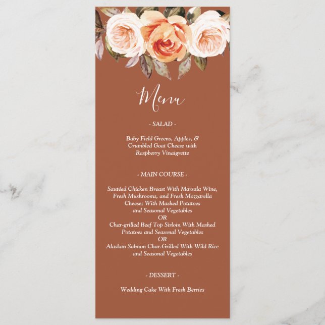 Terracott Boho Fall Floral Wedding Menu (Front)