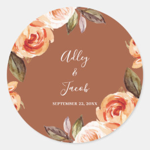 Terracott Fall Boho Floral Wedding Favor Classic Round Sticker