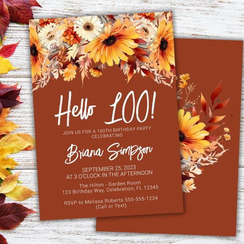 Terracotta 100th Birthday Fall Floral Invitation