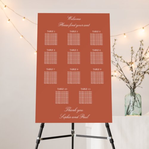 Terracotta 11 Table Wedding Seating Chart Foam Board