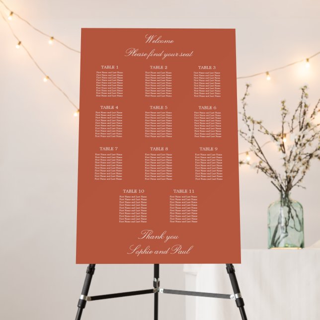Terracotta 11 Table Wedding Seating Chart Foam Board (In Situ (Stand))