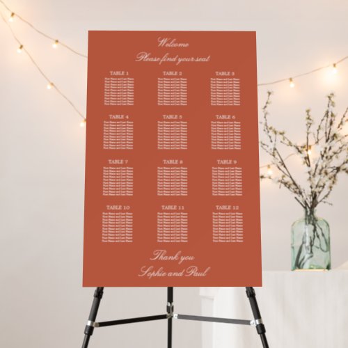 Terracotta 12 Table Wedding Seating Chart Foam Board